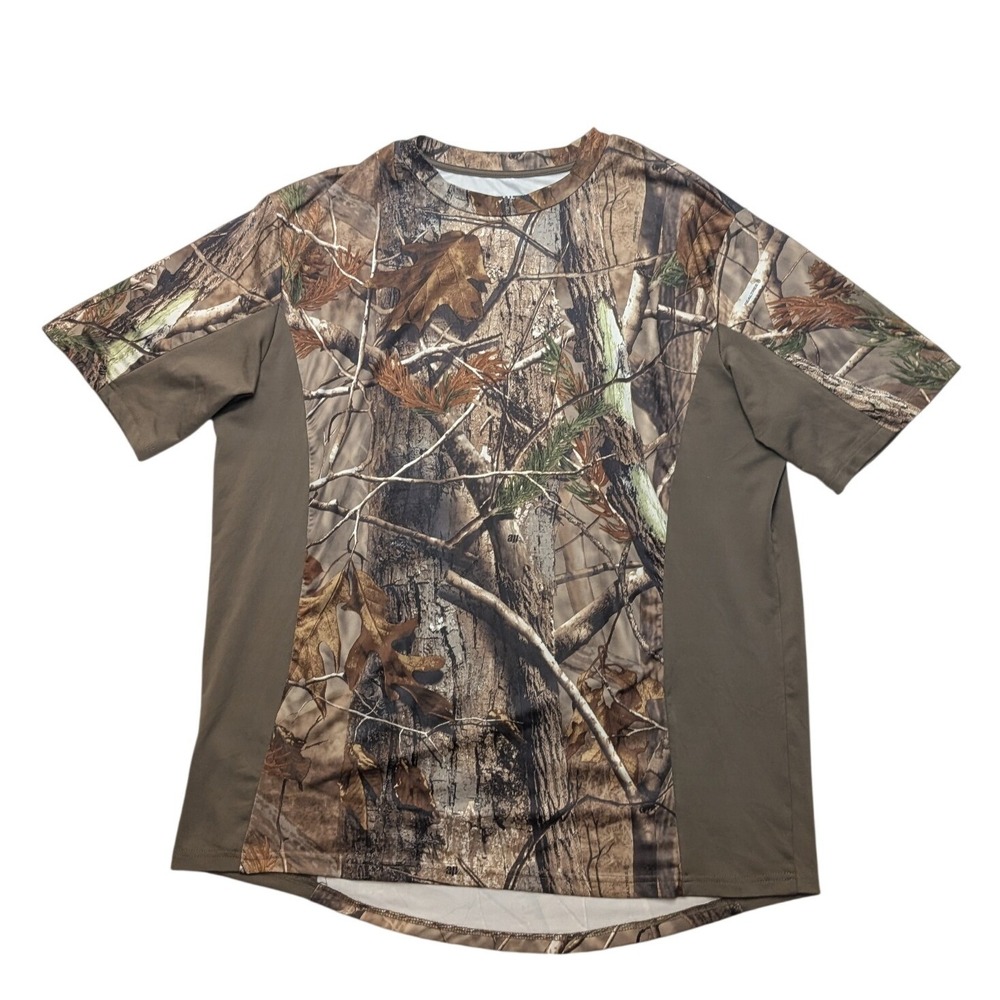 Realtree Camo Performance T-Shirt Mens Large Brown APX Woodland Short Sleeve